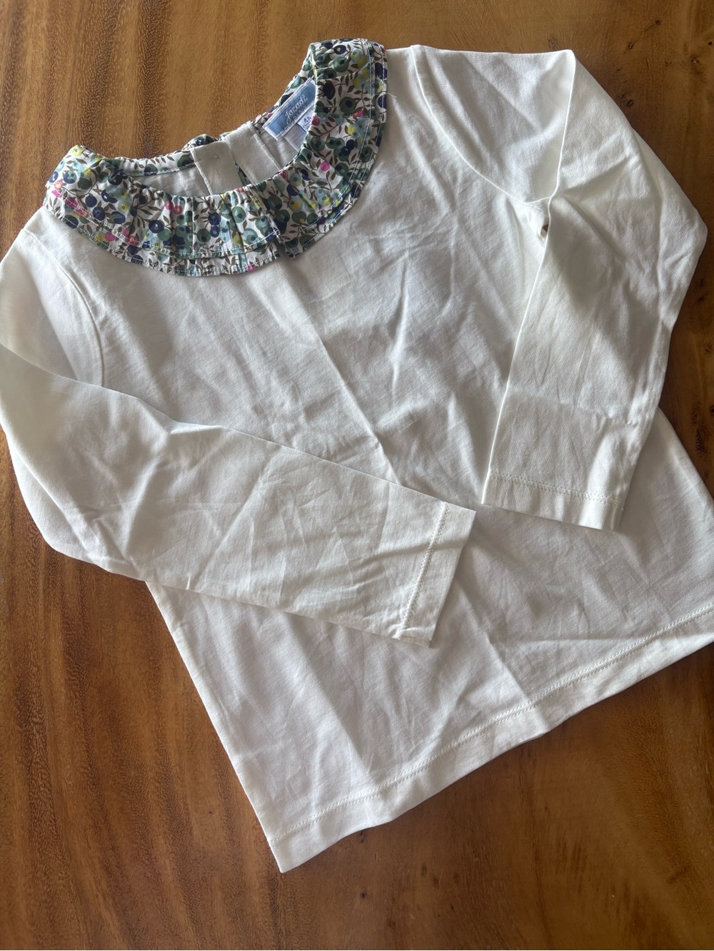 NWT Jacadi (4T) White Long-Sleeve Top with Liberty Ruffle Collar